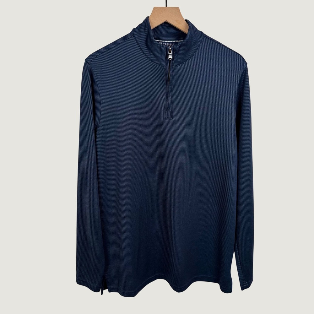 Cremieux Mens Large Blue Textured Quarter Zip Pullover Mock Neck Preppy Golf